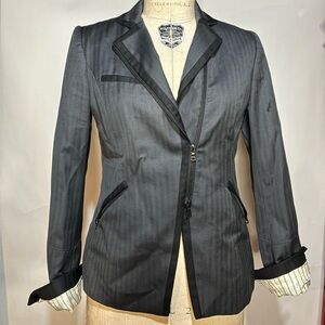rag & bone Charcoal Pinstripe Asymmetrical Zip Blazer